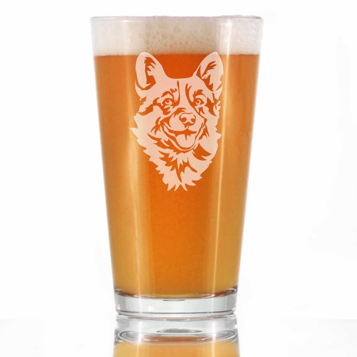 Corgi Face Pint Glass for Beer - Unique Dog Themed Decor and Gifts for Moms & Dads of Welsh Corgies- 16 Oz