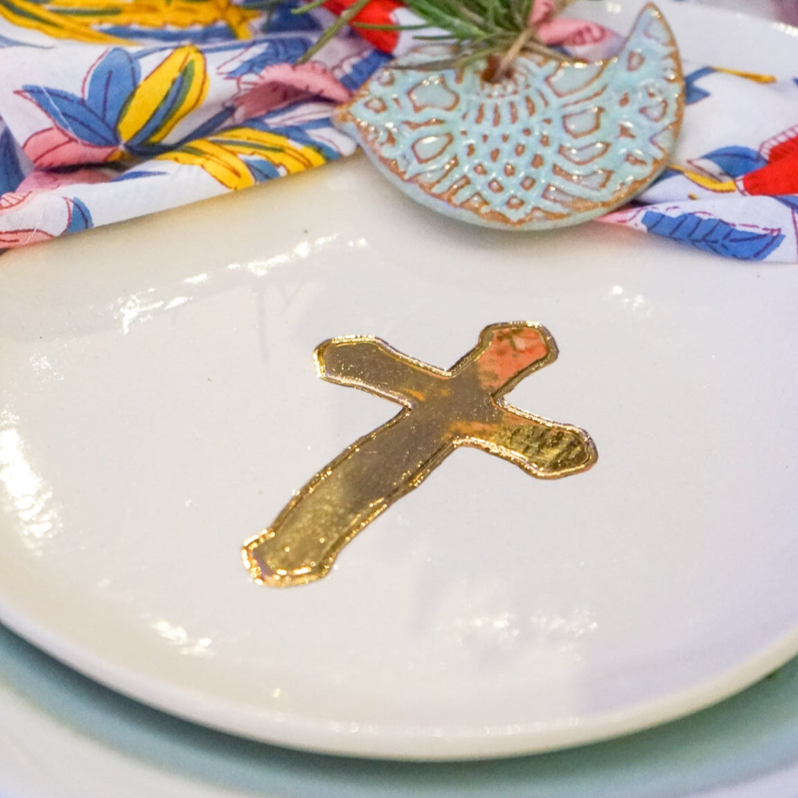 Small Ceramic Gold Leaf Cross Plate