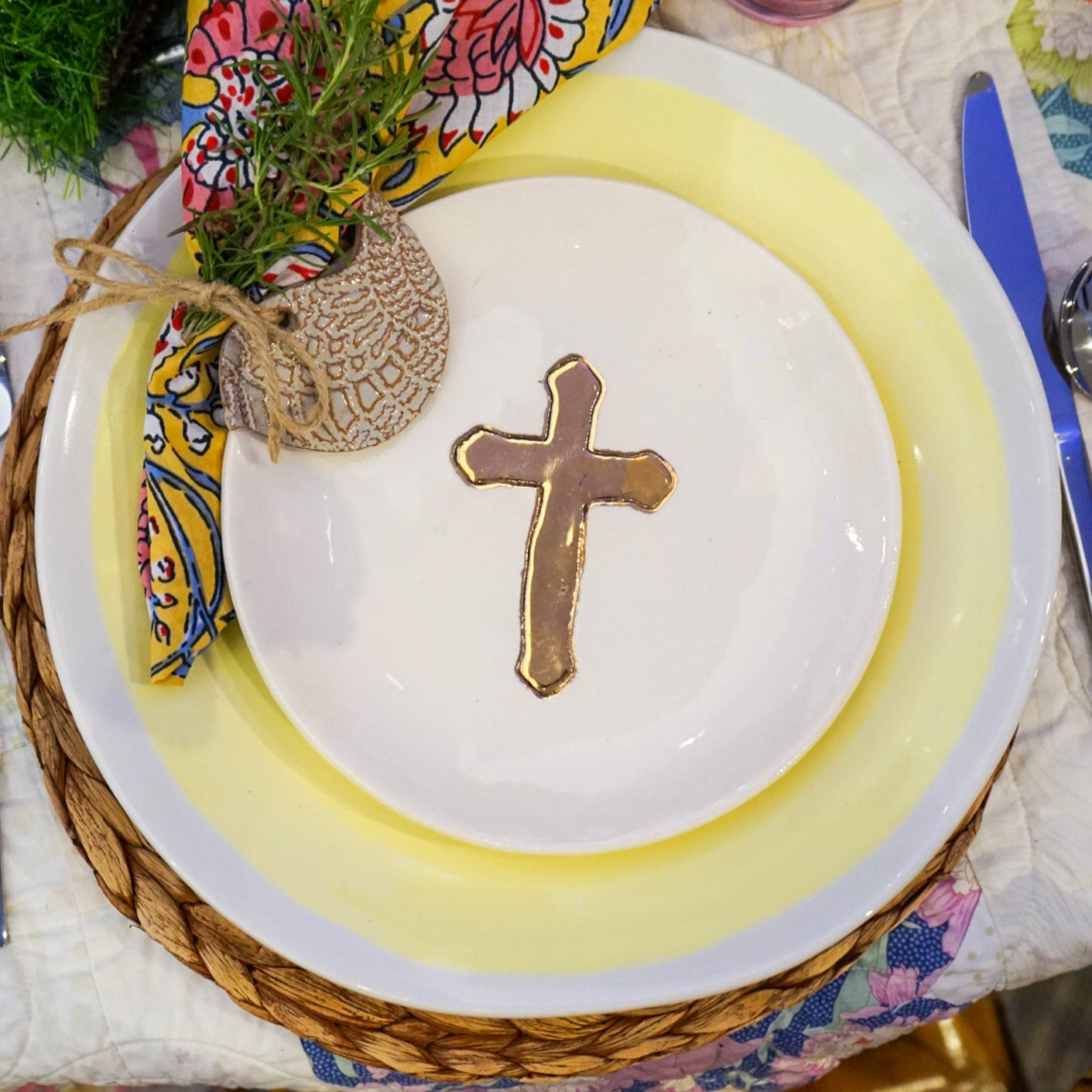 Small Ceramic Gold Leaf Cross Plate