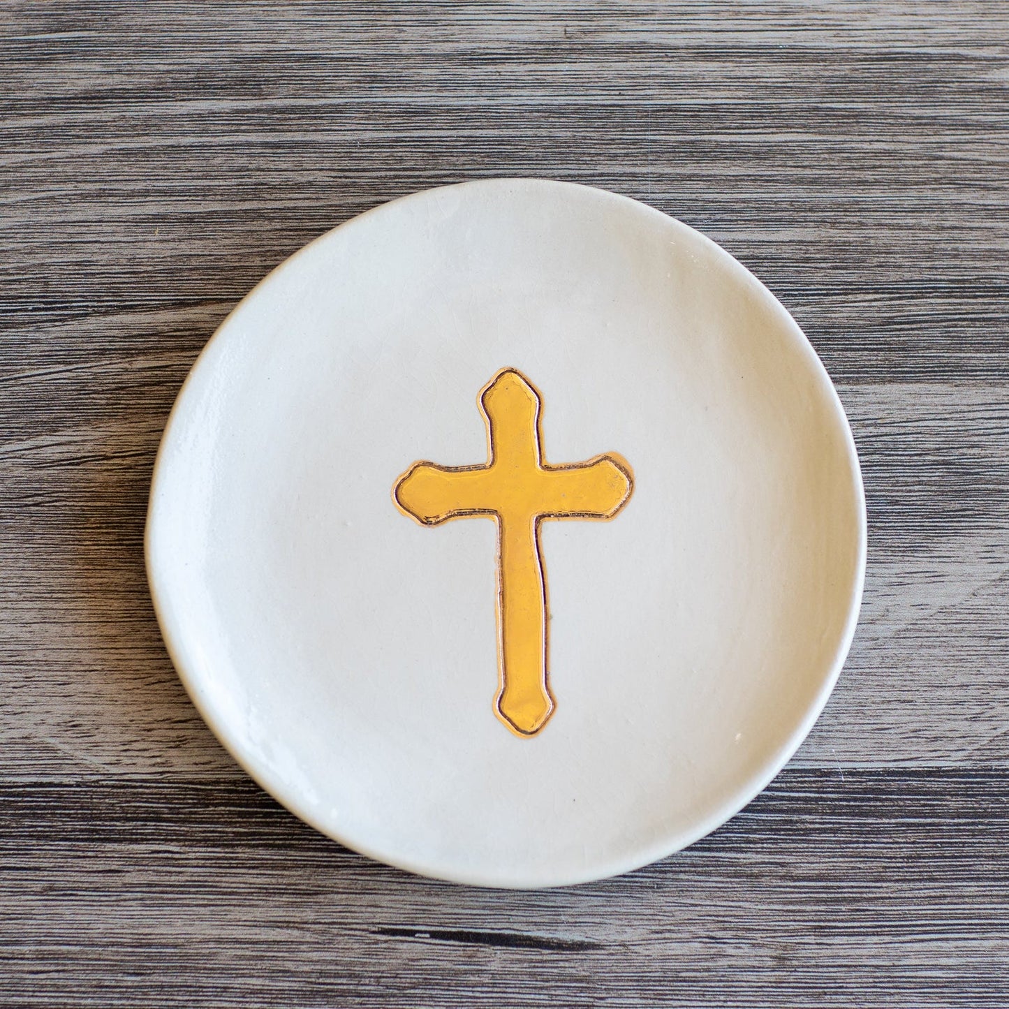 Small Ceramic Gold Leaf Cross Plate