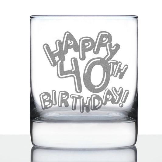 Happy 40th Birthday Balloons - Whiskey Rocks Glass Gifts for Men & Women Turning 40 - Fun Retro Bday Whisky Drinking Tumbler