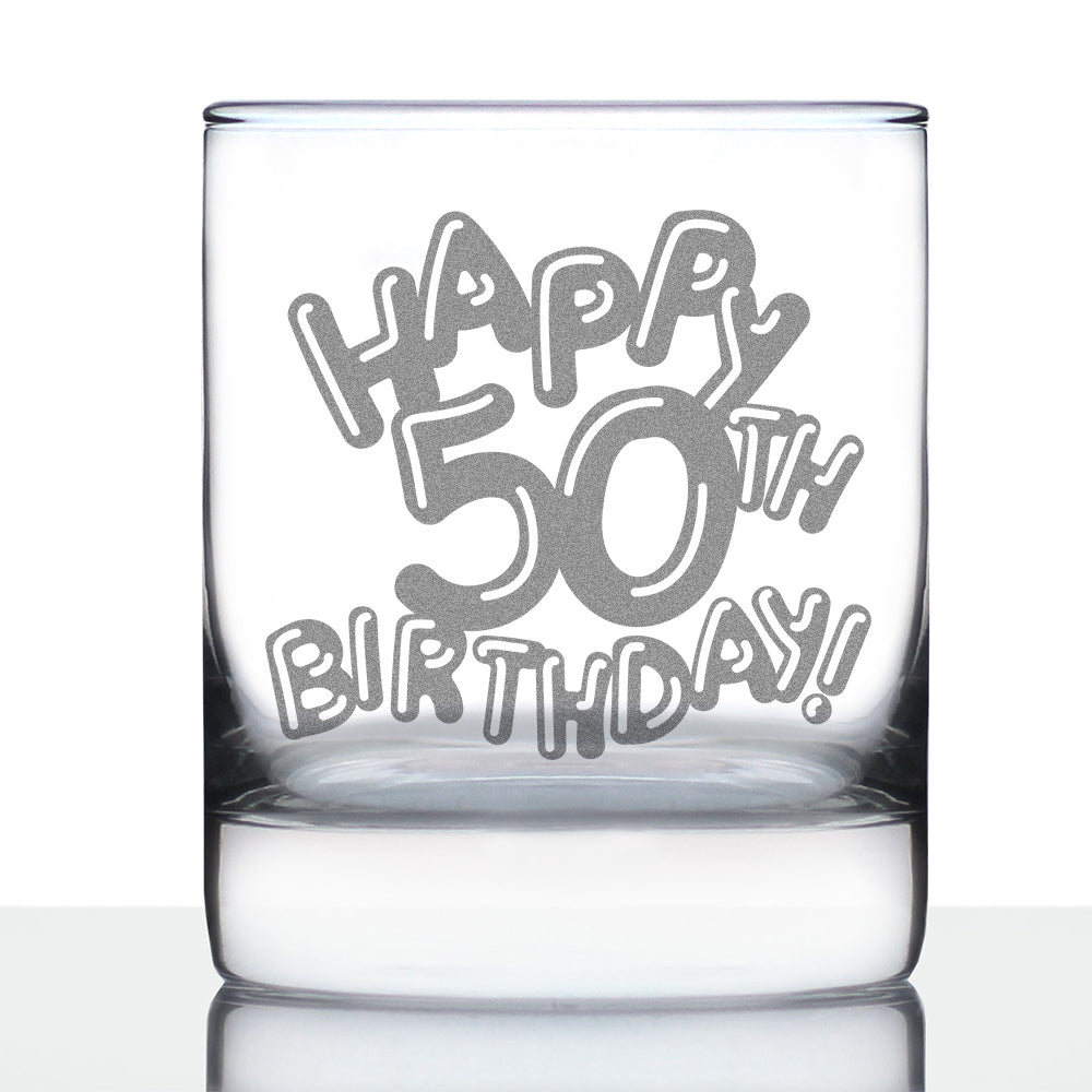 Happy 50th Birthday Balloons - Whiskey Rocks Glass Gifts for Men & Women Turning 50 - Fun Retro Bday Whisky Drinking Tumbler