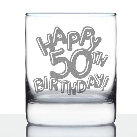 Happy 50th Birthday Balloons - Whiskey Rocks Glass Gifts for Men & Women Turning 50 - Fun Retro Bday Whisky Drinking Tumbler
