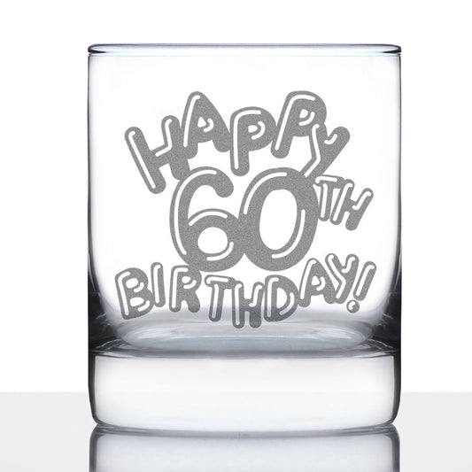 Happy 60th Birthday Balloons - Whiskey Rocks Glass Gifts for Men & Women Turning 60 - Fun Retro Bday Whisky Drinking Tumbler