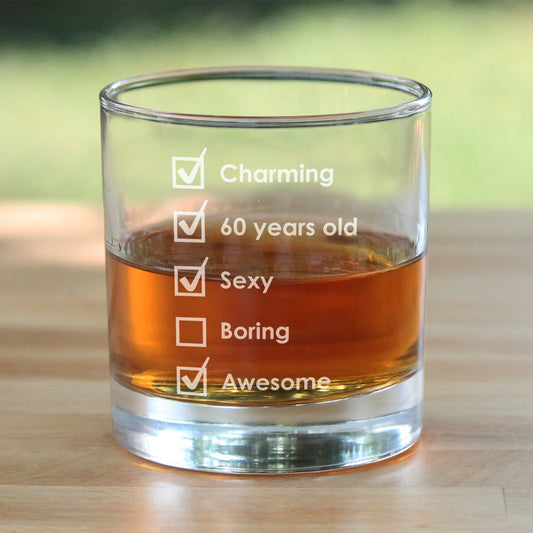 60th Birthday Checklist - Whiskey Rocks Glass Gift - Funny Bday Gifts for Women and Men Turning 60 - 10.25 oz Glasses