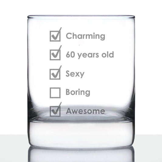 60th Birthday Checklist - Whiskey Rocks Glass Gift - Funny Bday Gifts for Women and Men Turning 60 - 10.25 oz Glasses