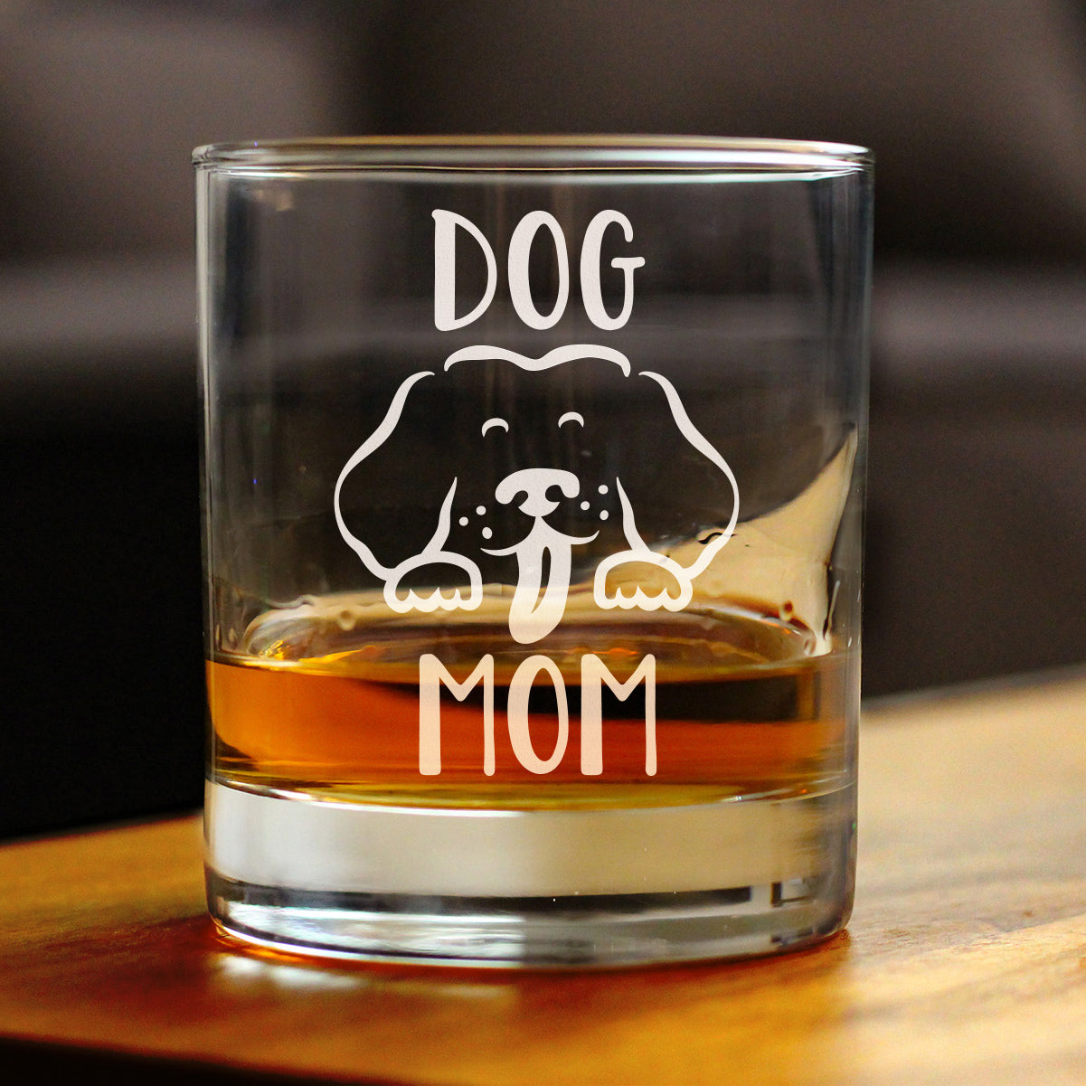 Dog Mom - Whiskey Rocks Glass - Cute Dog Lover Gifts for Women - 10.25 oz Glasses