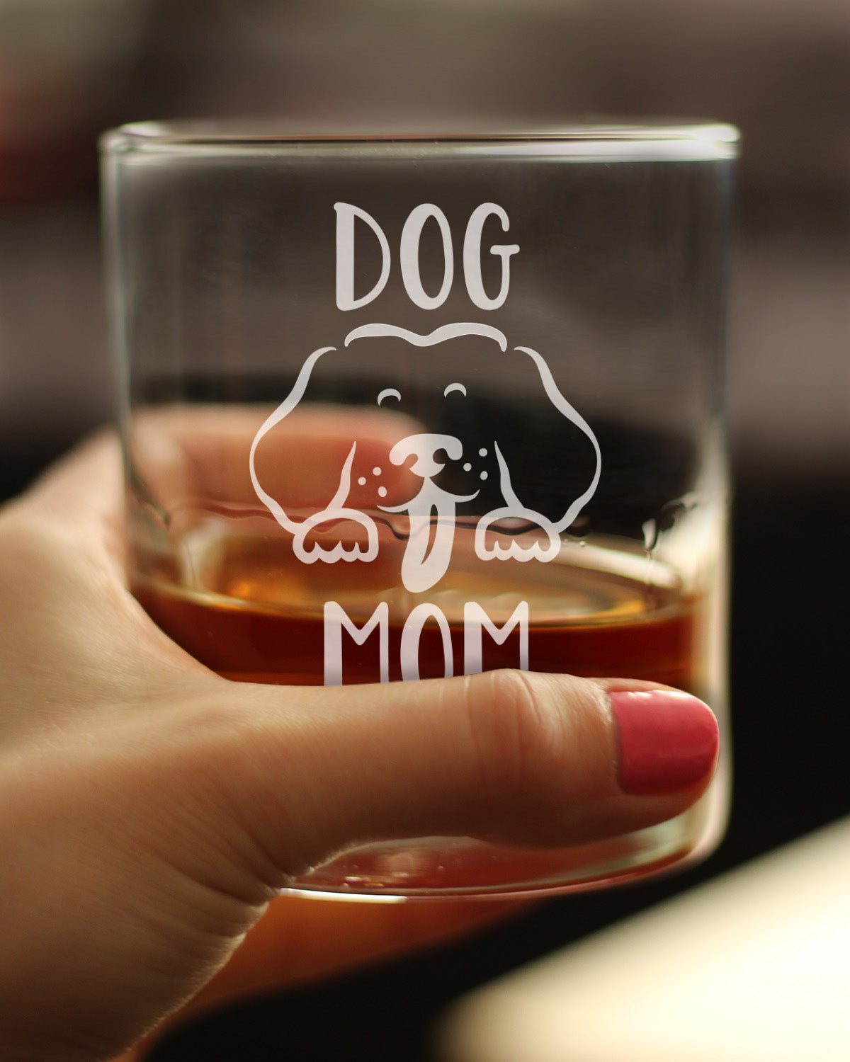 Dog Mom - Whiskey Rocks Glass - Cute Dog Lover Gifts for Women - 10.25 oz Glasses