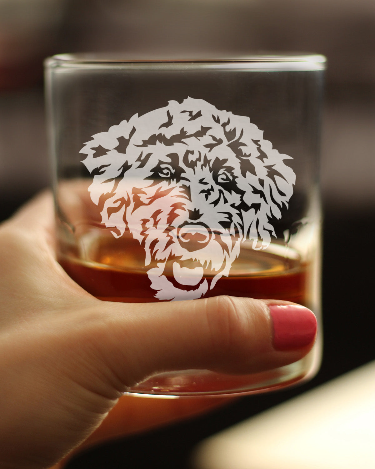 Labradoodle Face - Whiskey Rocks Glass - Labradoodle Gifts for Dog Lovers Women & Men - 10.25 oz Glasses