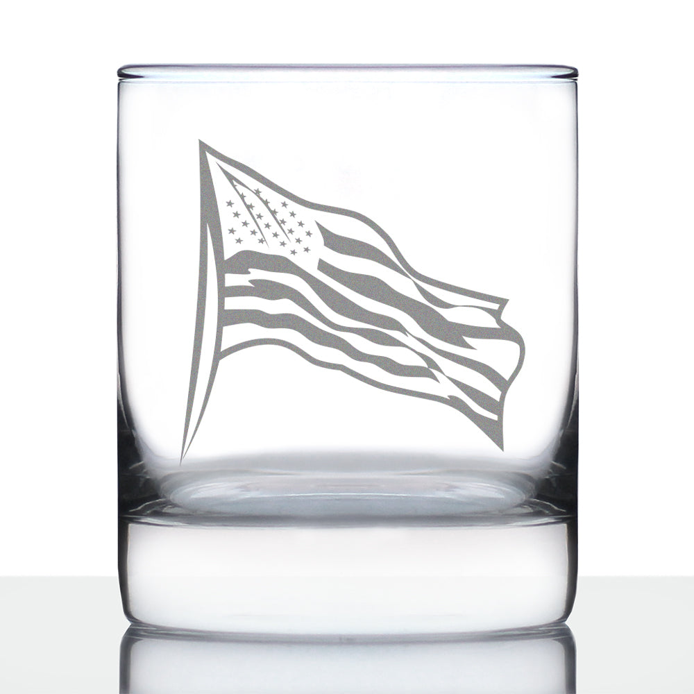 American Flag Whiskey Rocks Glass - USA Themed Drinking Decor and Gifts for Patriotic Women & Men - 10.25 Oz Whisky Tumbler Glasses