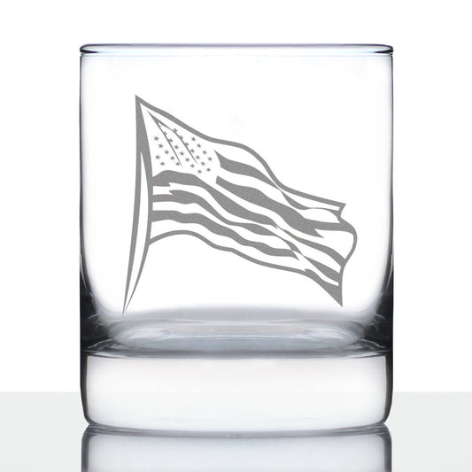 American Flag Whiskey Rocks Glass - USA Themed Drinking Decor and Gifts for Patriotic Women & Men - 10.25 Oz Whisky Tumbler Glasses