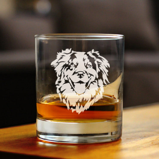 Australian Shepherd Face Whiskey Rocks Glass - Unique Dog Themed Decor and Gifts for Moms & Dads of Aussies - 10.25 Oz