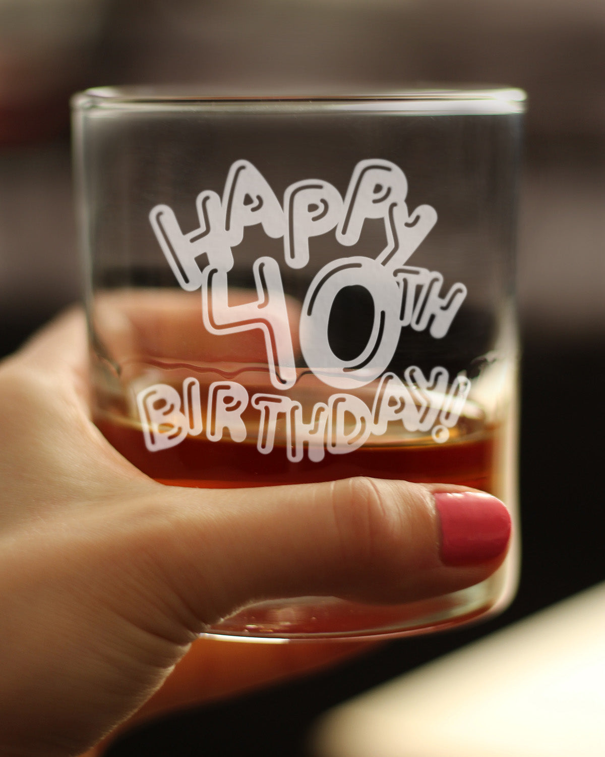 Happy 40th Birthday Balloons - Whiskey Rocks Glass Gifts for Men & Women Turning 40 - Fun Retro Bday Whisky Drinking Tumbler