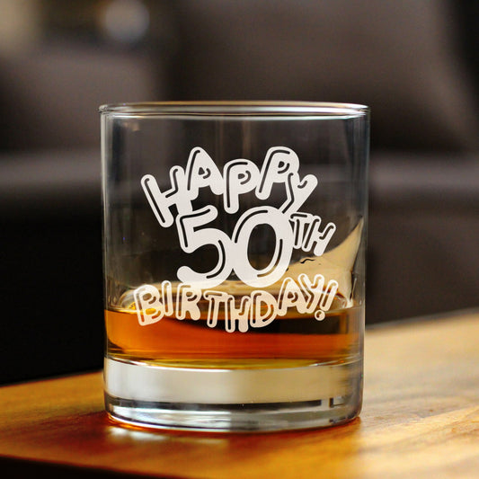 Happy 50th Birthday Balloons - Whiskey Rocks Glass Gifts for Men & Women Turning 50 - Fun Retro Bday Whisky Drinking Tumbler