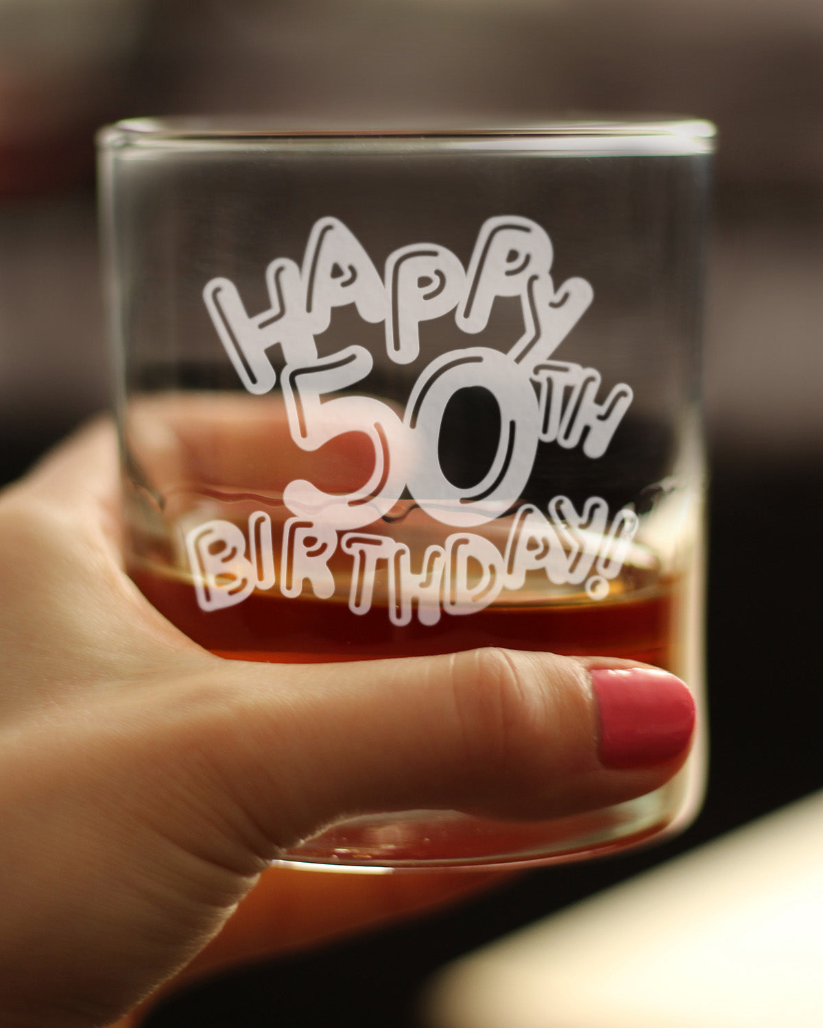 Happy 50th Birthday Balloons - Whiskey Rocks Glass Gifts for Men & Women Turning 50 - Fun Retro Bday Whisky Drinking Tumbler