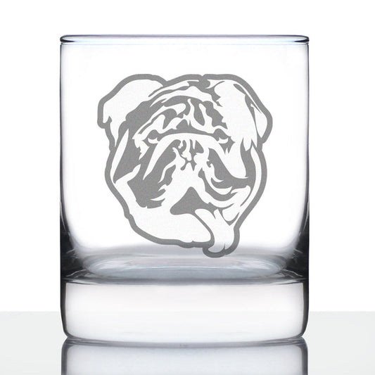 English Bulldog - Funny Whiskey Rocks Glass Gifts for Men & Women with Bulldogs - Fun Whisky Drinking Tumbler Décor