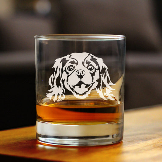 Cavalier King Charles Spaniel Face Whiskey Rocks Glass - Unique Dog Themed Decor and Gifts for Moms & Dads of Cavaliers - 10.25 Oz
