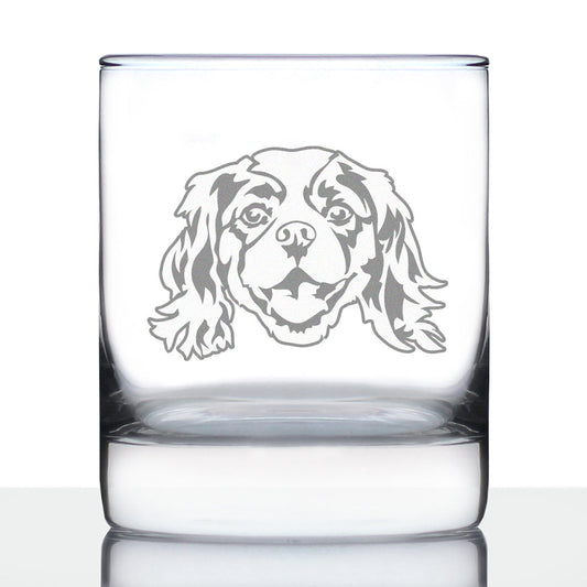 Cavalier King Charles Spaniel Face Whiskey Rocks Glass - Unique Dog Themed Decor and Gifts for Moms & Dads of Cavaliers - 10.25 Oz