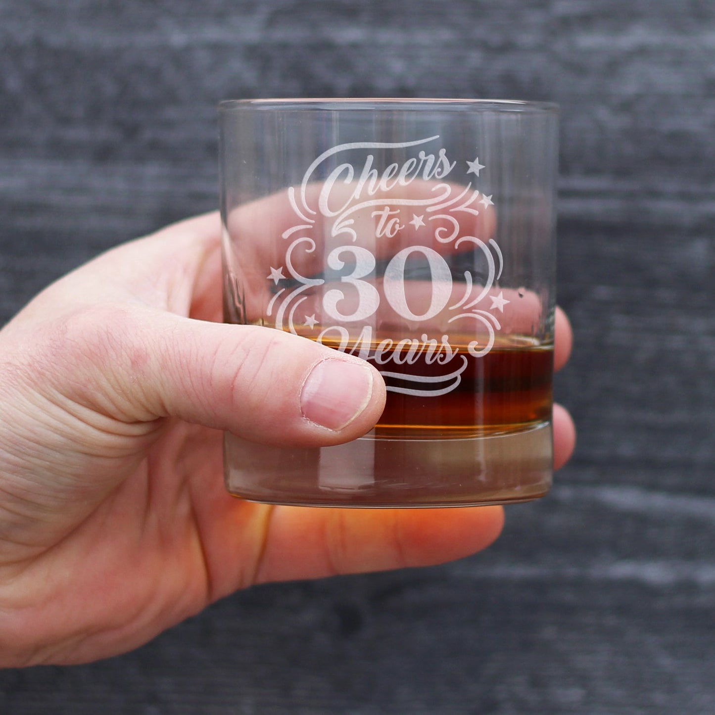 Cheers to 30 Years - Whiskey Rocks Glass Gifts for Women & Men - 30th Anniversary Party Decor - 10.25 Oz Glasses