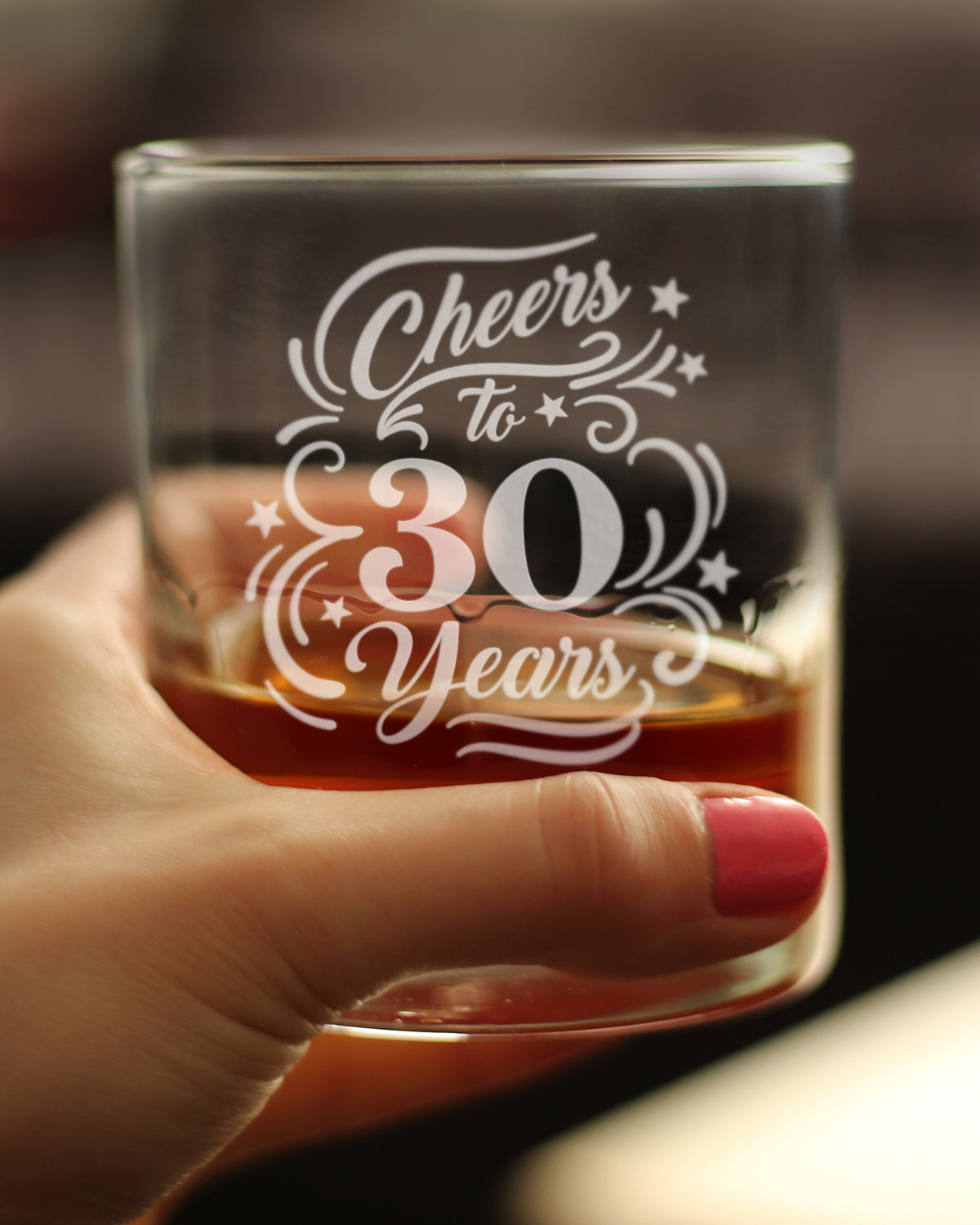 Cheers to 30 Years - Whiskey Rocks Glass Gifts for Women & Men - 30th Anniversary Party Decor - 10.25 Oz Glasses