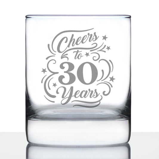 Cheers to 30 Years - Whiskey Rocks Glass Gifts for Women & Men - 30th Anniversary Party Decor - 10.25 Oz Glasses