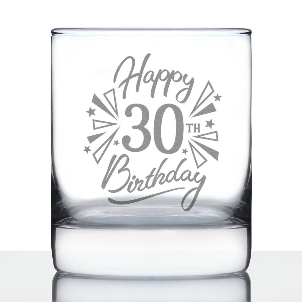 Happy 30th Birthday - Whiskey Rocks Glass Gifts for Men & Women Turning 30 - Fun Retro Bday Whisky Drinking Tumbler