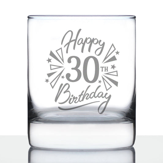 Happy 30th Birthday - Whiskey Rocks Glass Gifts for Men & Women Turning 30 - Fun Retro Bday Whisky Drinking Tumbler