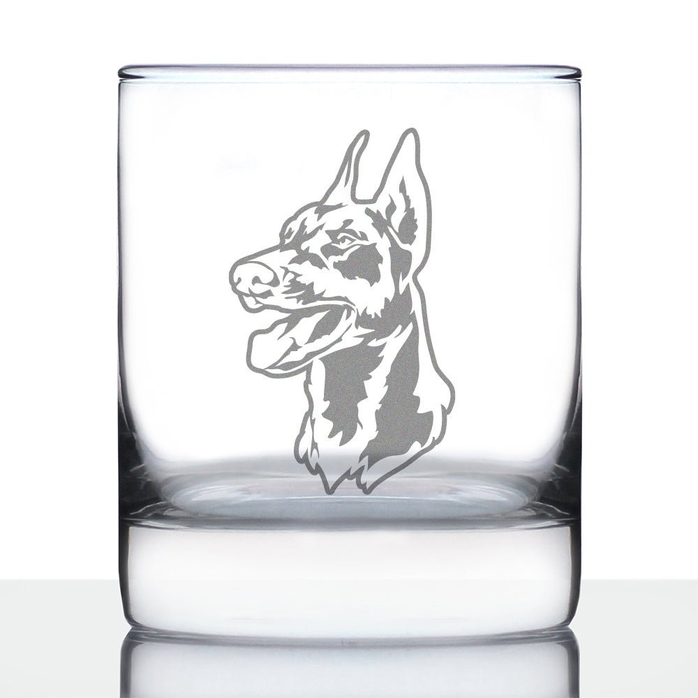 Doberman Face Whiskey Rocks Glass - Unique Dog Themed Decor and Gifts for Moms & Dads of Pinscher Dobermans - 10.25 Oz