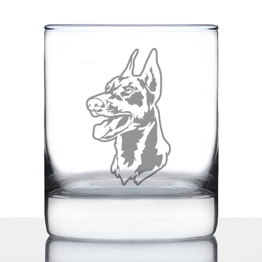 Doberman Face Whiskey Rocks Glass - Unique Dog Themed Decor and Gifts for Moms & Dads of Pinscher Dobermans - 10.25 Oz