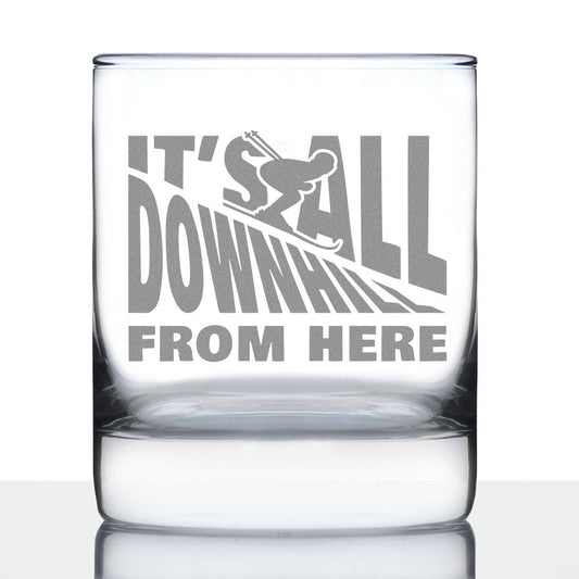 It's All Downhill From Here - Whiskey Rocks Glass - Unique Skiing Themed Decor and Gifts for Mountain Lovers - 10.25 Oz Glasses