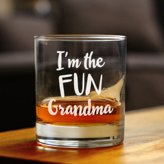 Fun Grandma Whiskey Rocks Glass - Cute Grandparents Themed Gifts or Party Decor for Women - 10.25 Oz