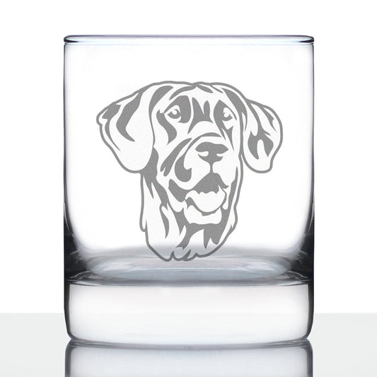 Great Dane Face Whiskey Rocks Glass - Unique Dog Themed Decor and Gifts for Moms & Dads of Great Danes - 10.25 Oz
