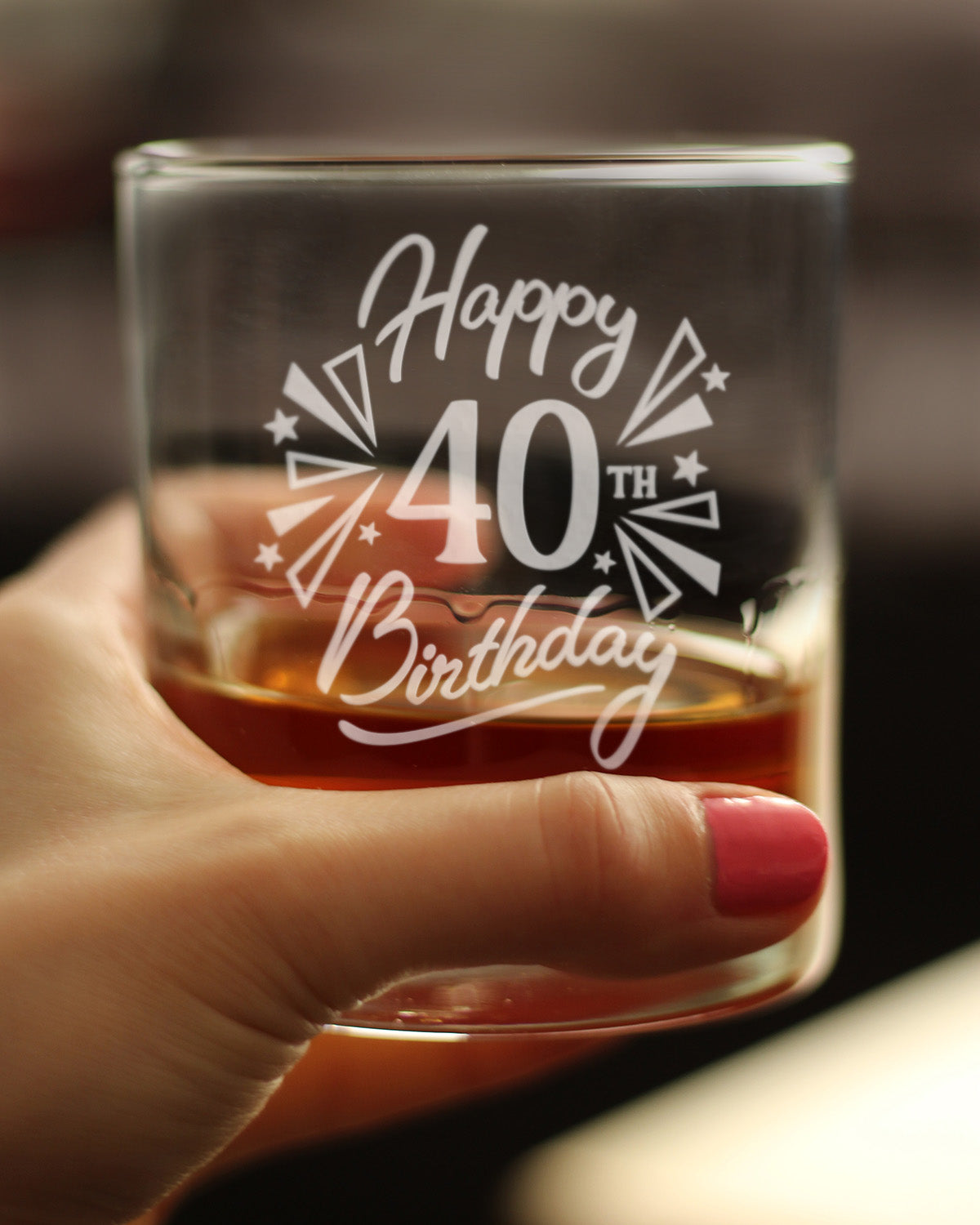 Happy 40th Birthday - Whiskey Rocks Glass Gifts for Men & Women Turning 40 - Fun Retro Bday Whisky Drinking Tumbler