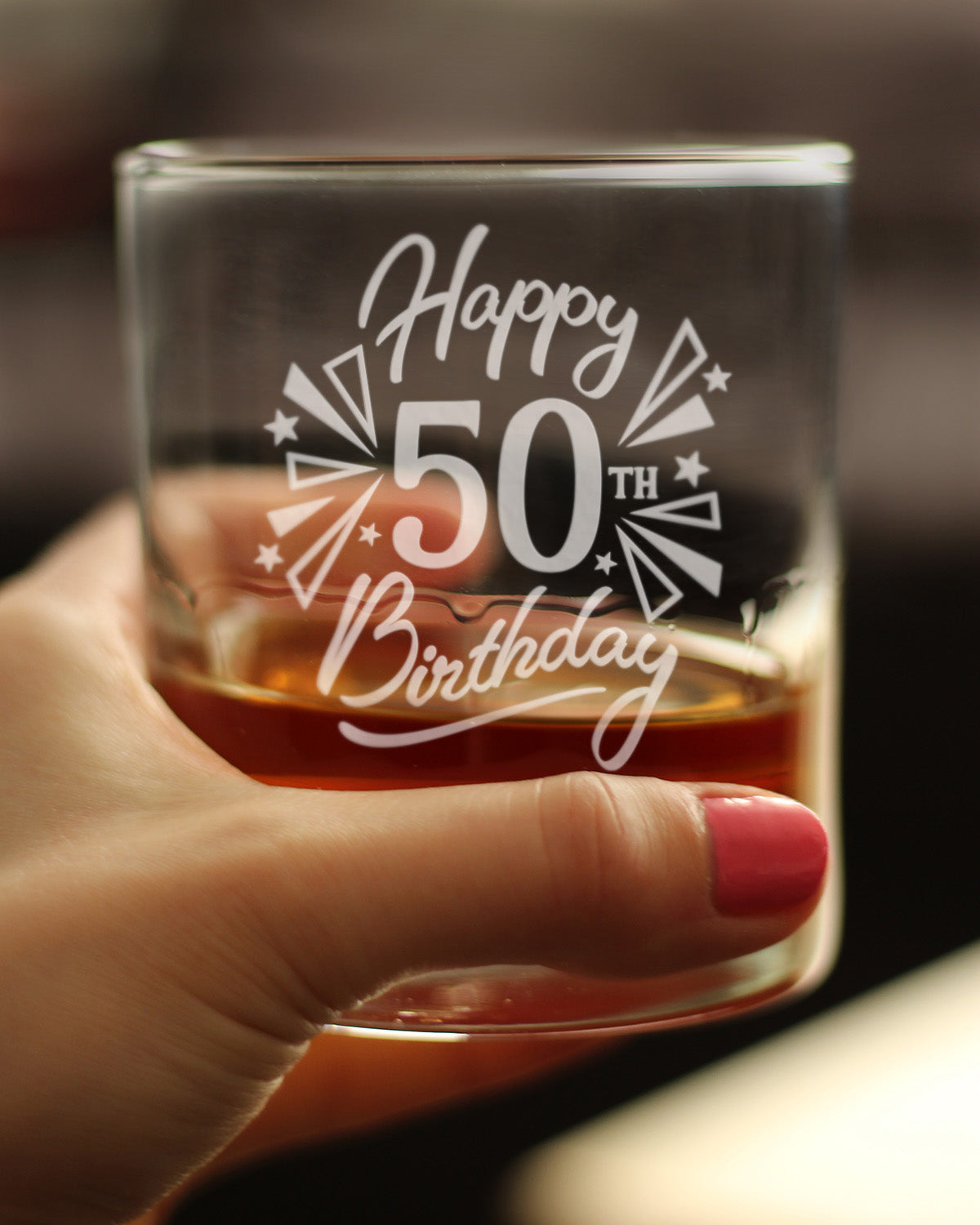 Happy 50th Birthday - Whiskey Rocks Glass Gifts for Men & Women Turning 50 - Fun Retro Bday Whisky Drinking Tumbler