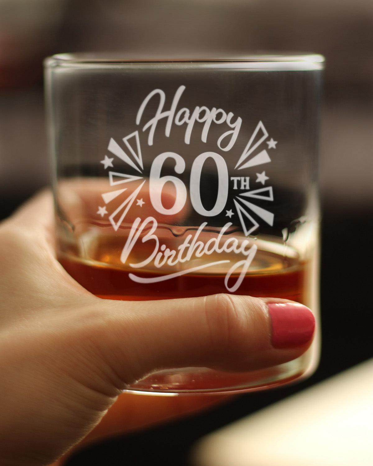 Happy 60th Birthday - Whiskey Rocks Glass Gifts for Men & Women Turning 60 - Fun Retro Bday Whisky Drinking Tumbler