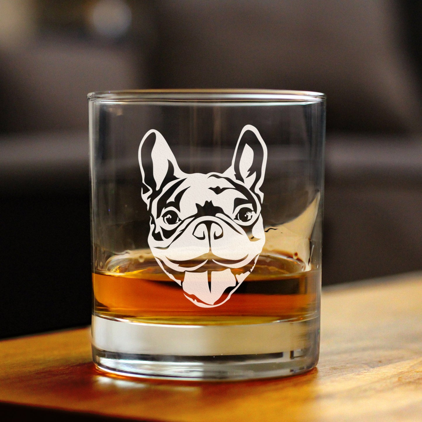 Happy Frenchie - Whiskey Rocks Glass - Unique French Bulldog Themed Gifts or Party Decor for Women and Men - 10.25 Oz