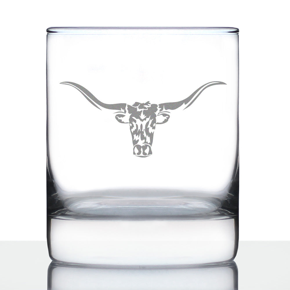 Longhorn Whiskey Rocks Glass - Western Themed Farm Decor and Gifts for Texan Ranchers - 10.25 Oz Glasses