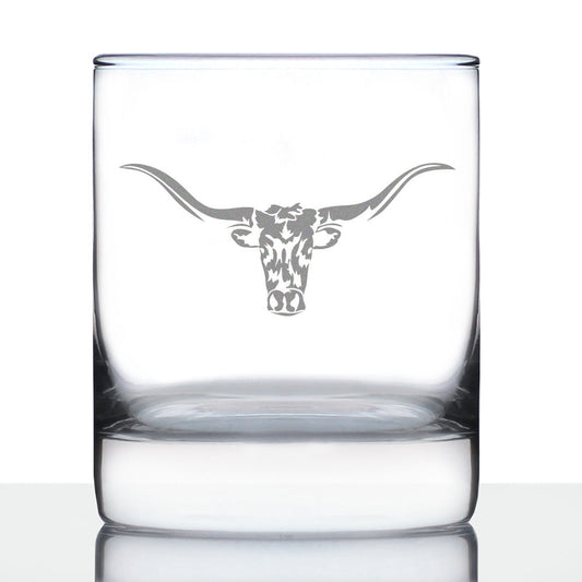 Longhorn Whiskey Rocks Glass - Western Themed Farm Decor and Gifts for Texan Ranchers - 10.25 Oz Glasses