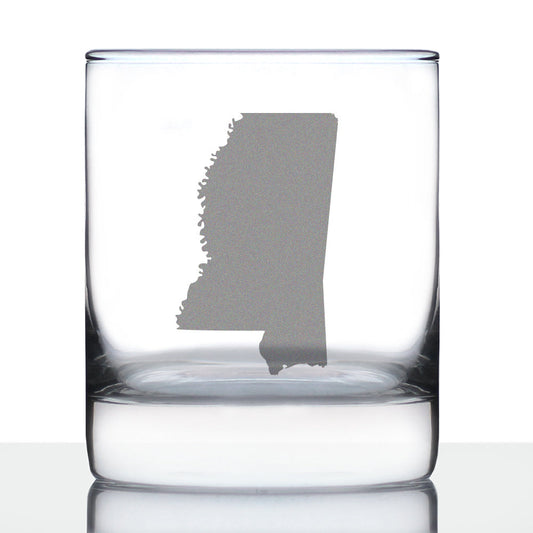 Mississippi State Outline Whiskey Rocks Glass - State Themed Drinking Decor and Gifts for Mississippian Women & Men - 10.25 Oz Whisky Tumbler Glasses