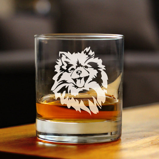 Pomeranian Face Whiskey Rocks Glass - Unique Dog Themed Decor and Gifts for Moms & Dads of Pomeranians - 10.25 Oz
