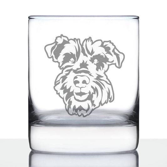 Schnauzer Face Whiskey Rocks Glass - Unique Dog Themed Decor and Gifts for Moms & Dads of Schnauzers - 10.25 Oz