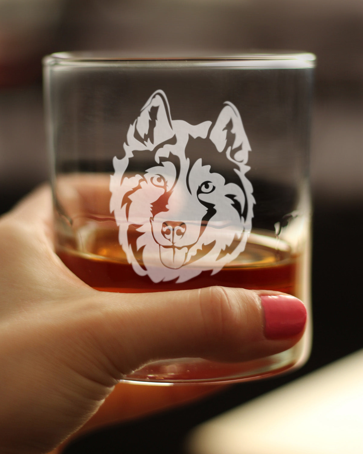 Siberian Husky Face Whiskey Rocks Glass - Unique Dog Themed Decor and Gifts for Moms & Dads of Huskies - 10.25 Oz