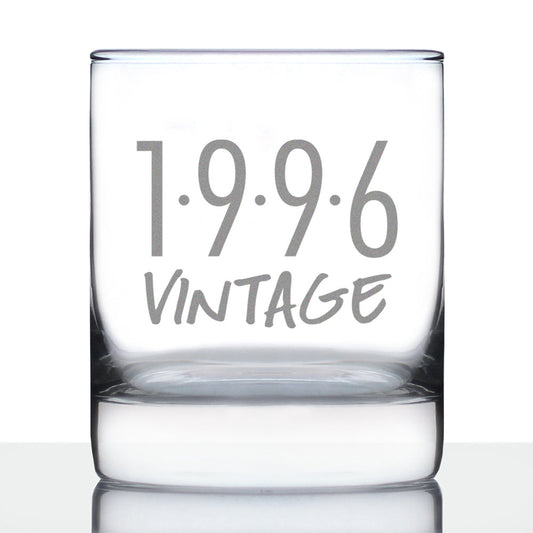 Vintage 1996 - Fun 30th Birthday Whiskey Rocks Glass Gifts for Men & Women Turning 30 - Retro Whisky Drinking Tumbler