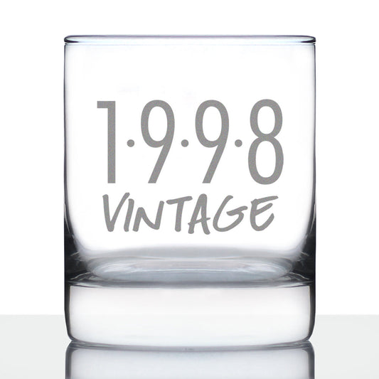 Vintage 1998 - Fun 28th Birthday Whiskey Rocks Glass Gifts for Men & Women Turning 28 - Retro Whisky Drinking Tumbler