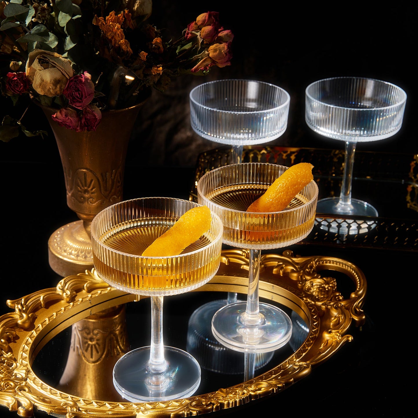 Barcelona Acrylic Champagne Coupe Cocktail Glassware, Set of 4