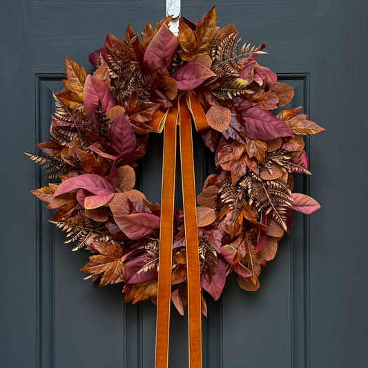 Rust and Copper Fall Wreath with Velvet Bow