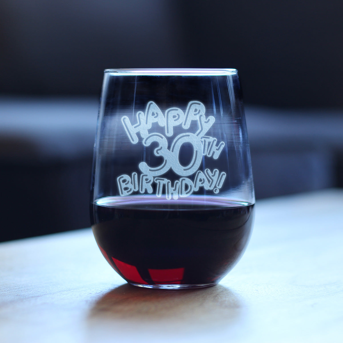 Happy 30th Birthday Balloons - Stemless Wine Glass Gifts for Women & Men Turning 30 - Bday Party Decor - Large Glasses 17 Oz