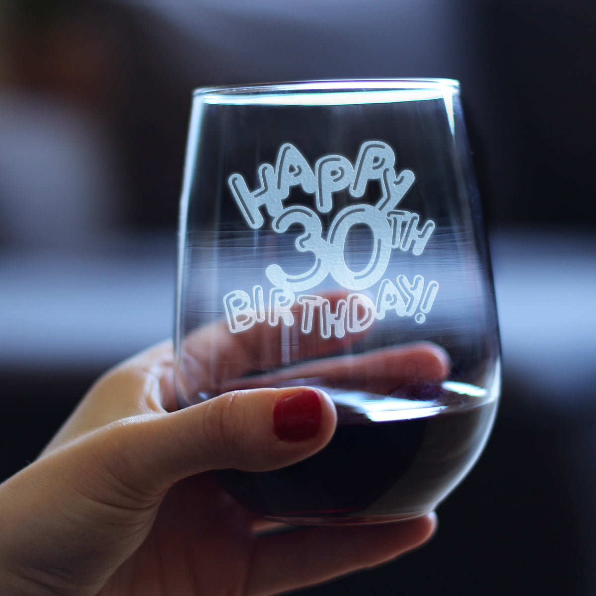 Happy 30th Birthday Balloons - Stemless Wine Glass Gifts for Women & Men Turning 30 - Bday Party Decor - Large Glasses 17 Oz