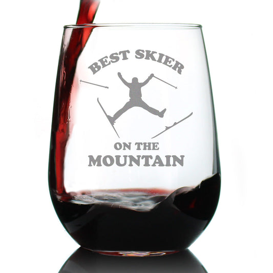 Best Skier - Stemless Wine Glass - Unique Skiing Themed Decor and Gifts for Mountain Lovers - Large 17 Oz Glasses