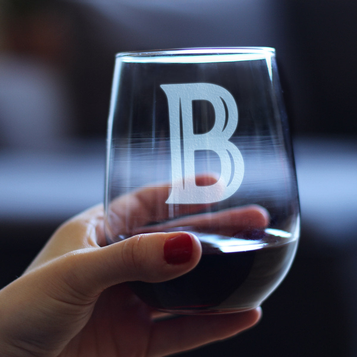 Monogram Bold Letter B - Stemless Wine Glass - Personalized Gifts for Women and Men - Large Engraved Glasses